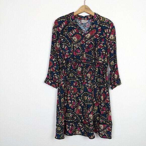 ASOS Blue Floral Paisley Print Button Long Sleeve Dress - Picture 3 of 6